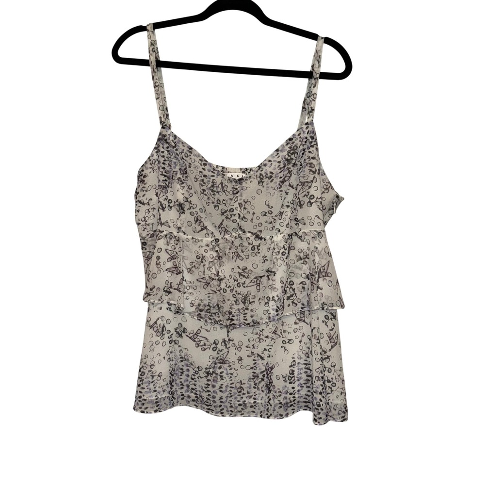 Cabi Style 272 Womens XL Tiered Ruffle Cami Abstract Print Top White Purple